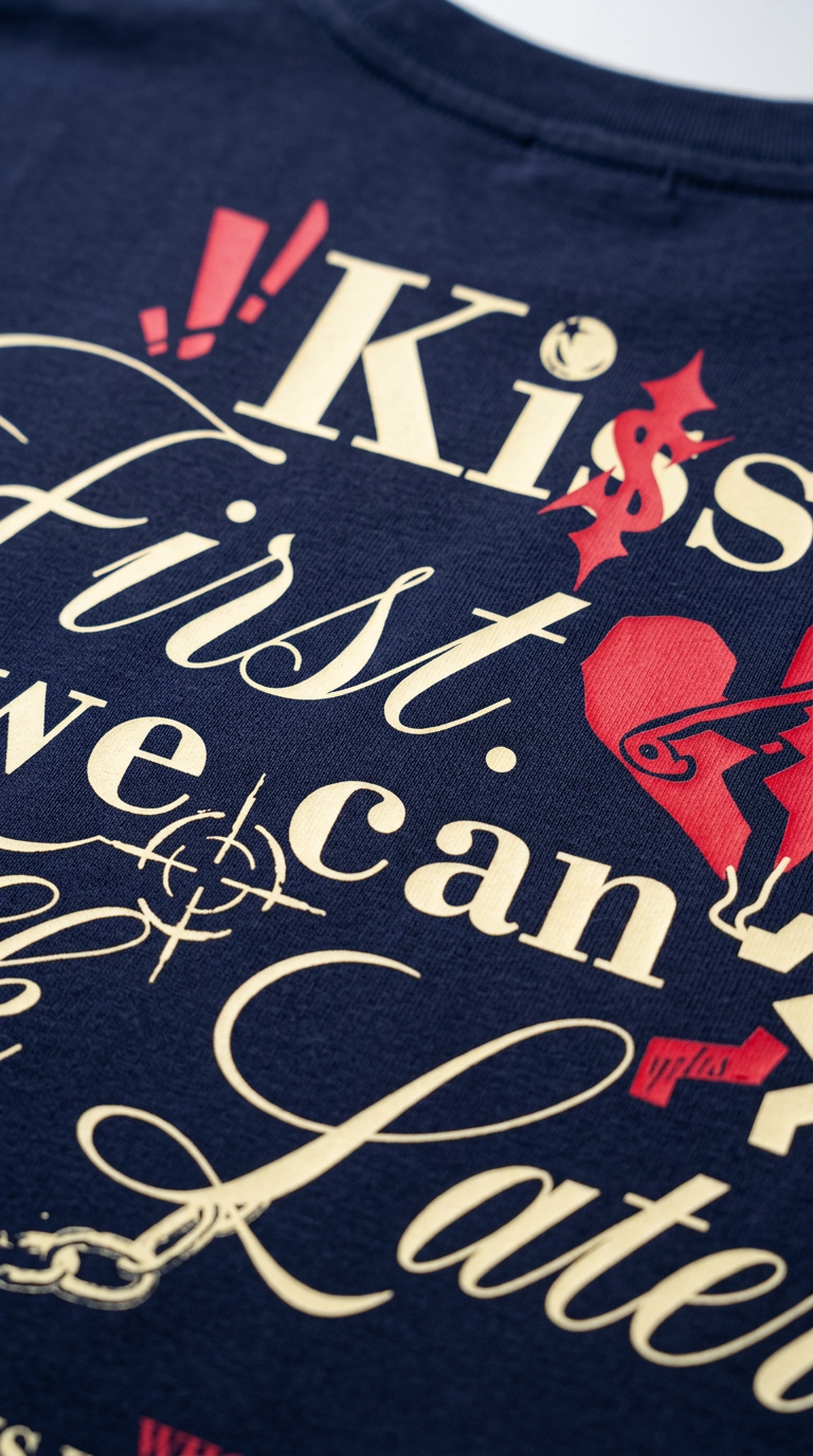 Kisses First Navy Blue Oversized T-Shirt