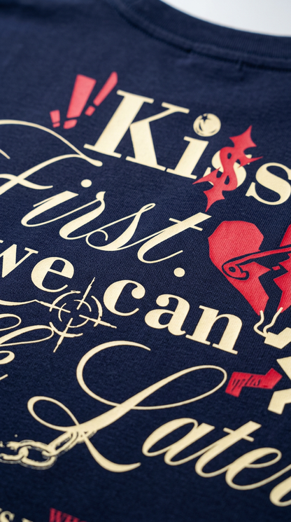 Kisses First Navy Blue Oversized T-Shirt