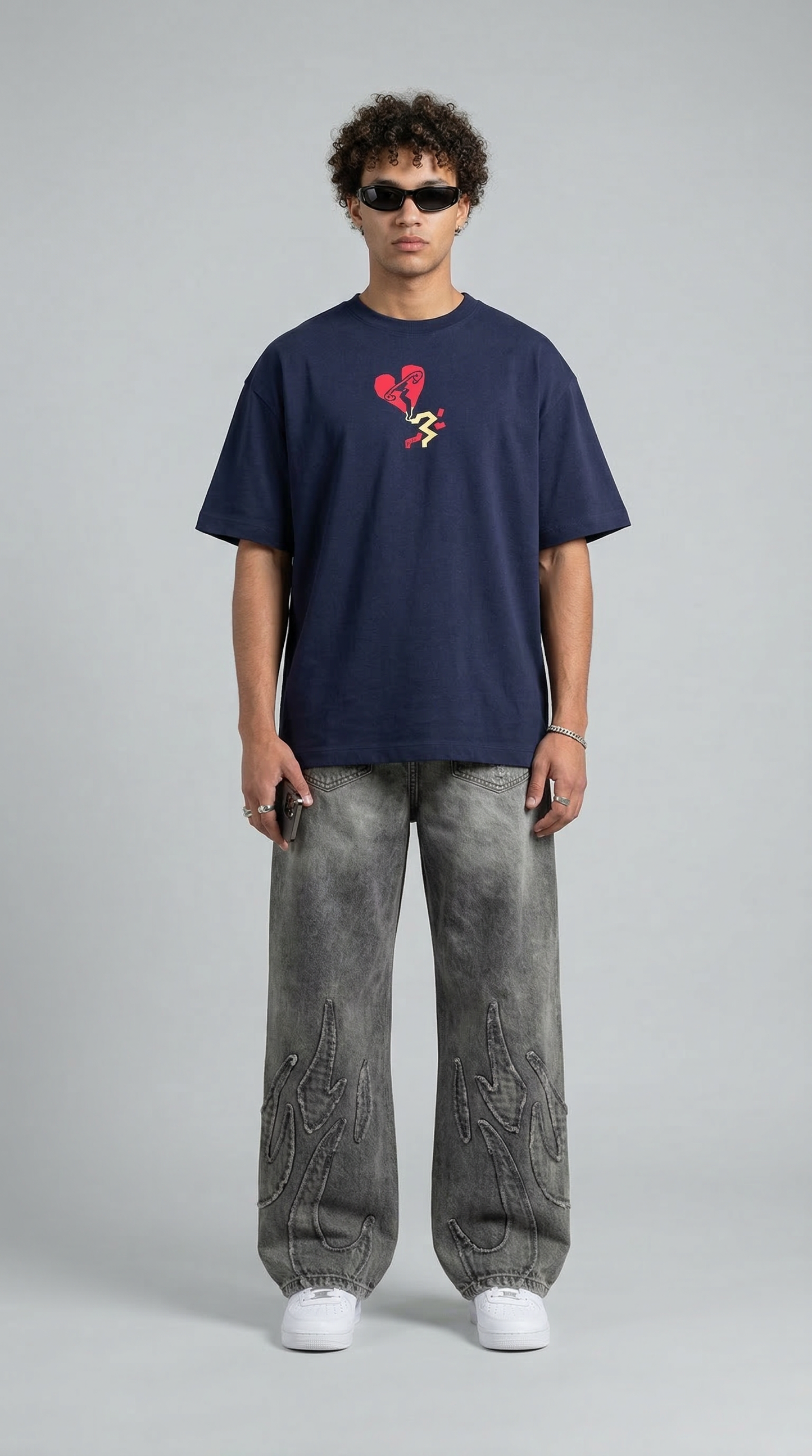 Kisses First Navy Blue Oversized T-Shirt