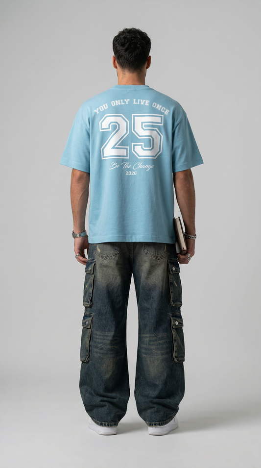 Be The Change Sky Blue Oversized T-Shirt