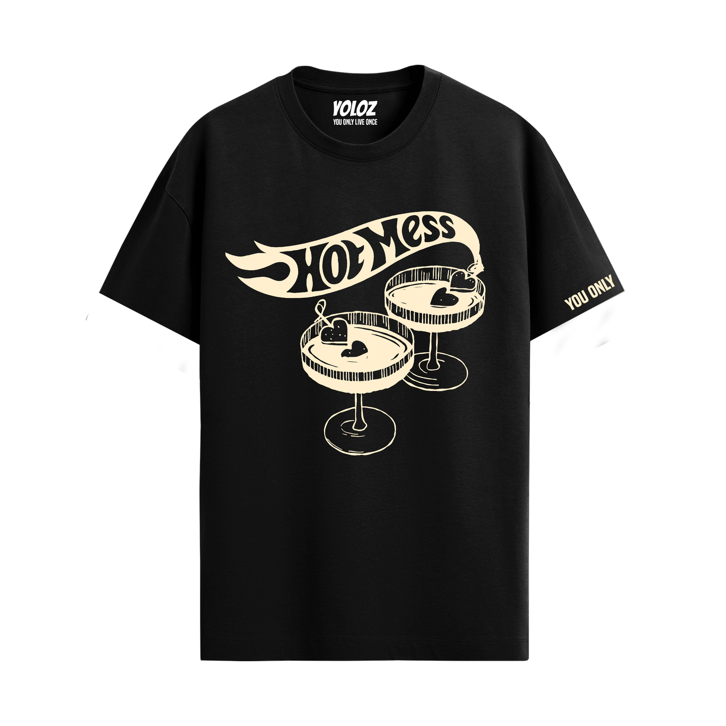 HOT MESS BLACK REGULAR FIT T-SHIRT