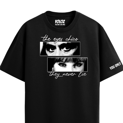 EYES NEVER LIE BLACK OVERSIZED T-SHIRT