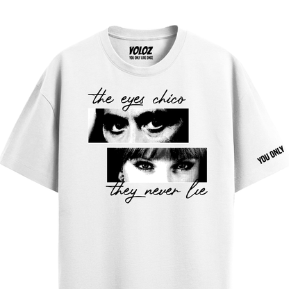 EYES NEVER LIE WHITE OVERSIZED T-SHIRT