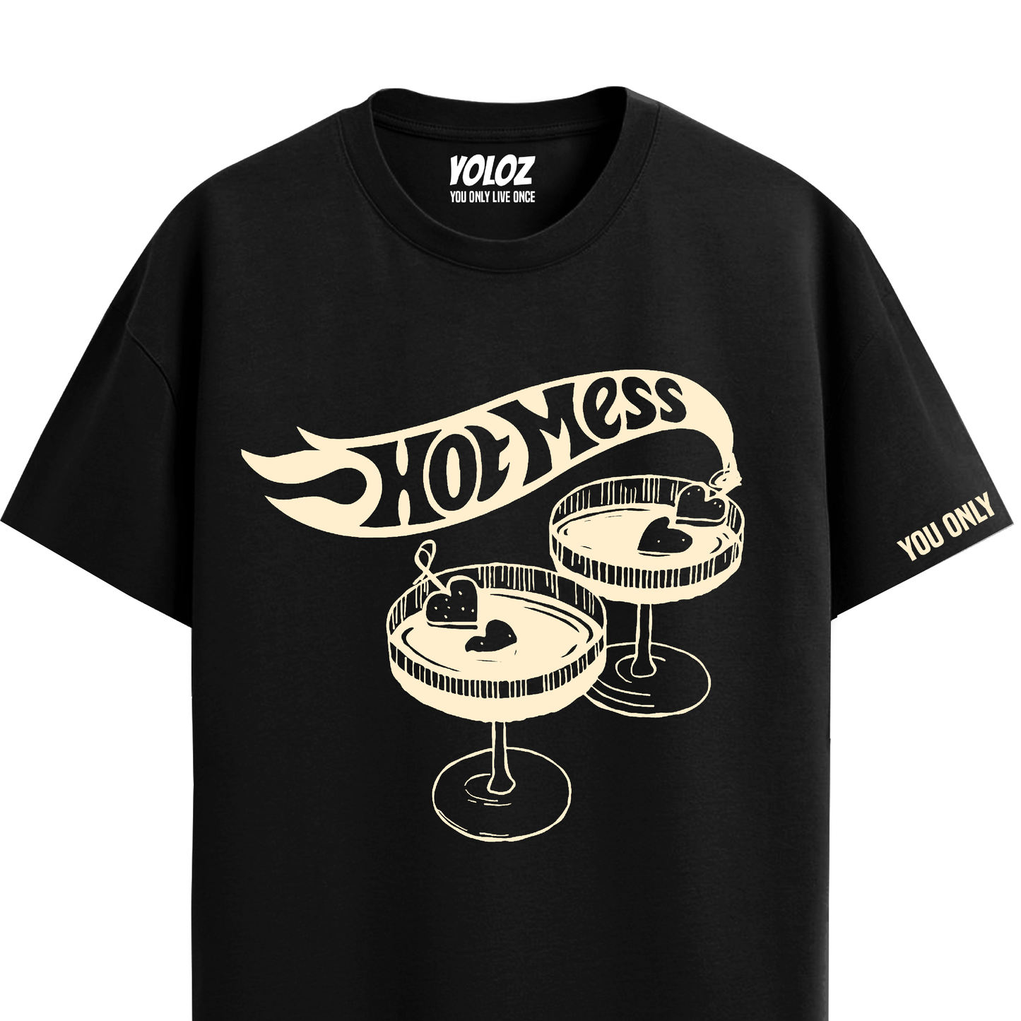 HOT MESS BLACK REGULAR FIT T-SHIRT