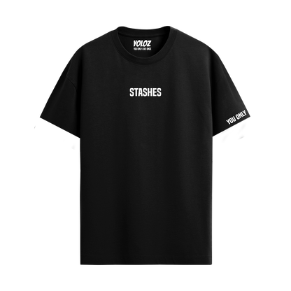 STASHES BLACK REGULAR FIT T-SHIRT