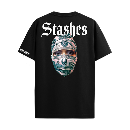 STASHES BLACK REGULAR FIT T-SHIRT