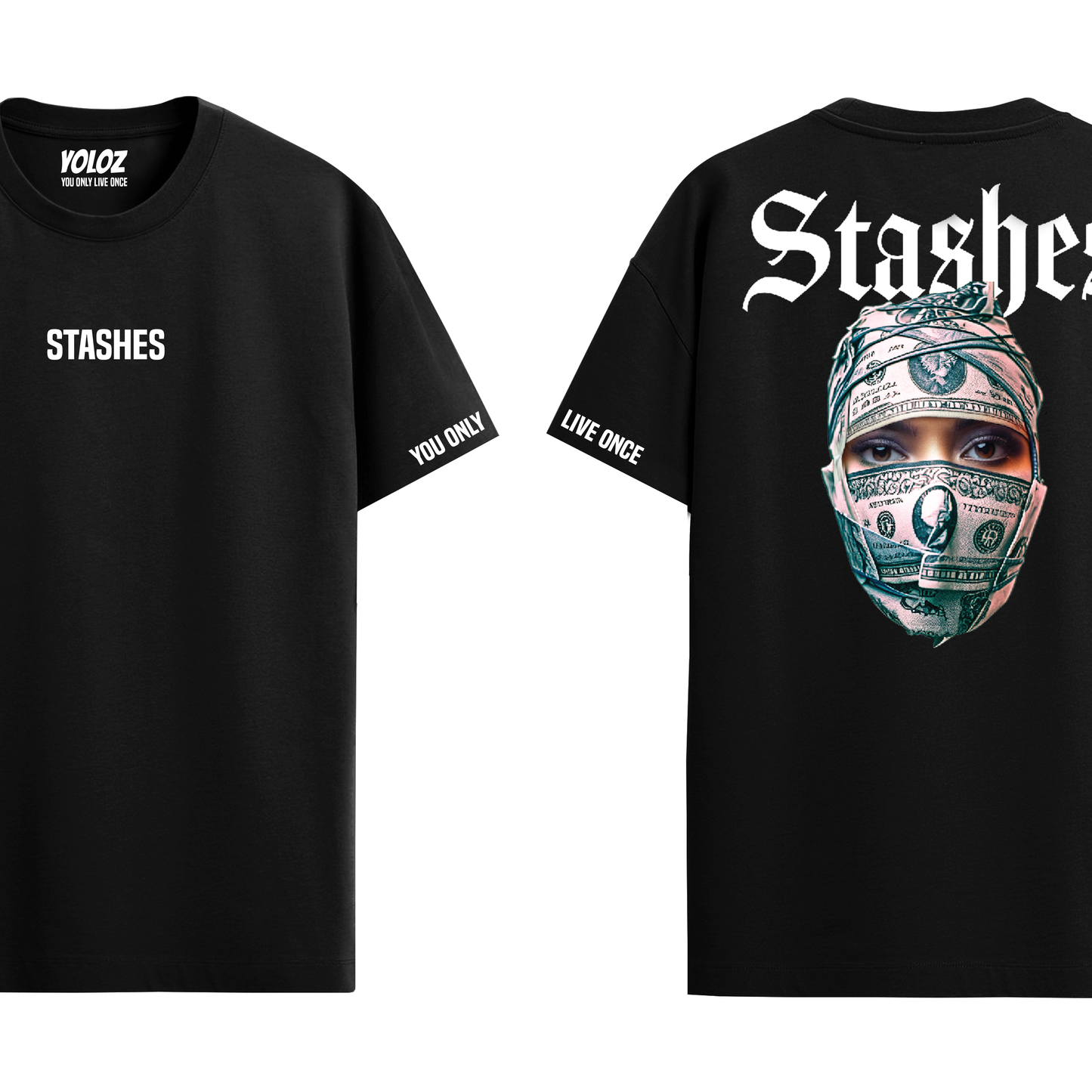 STASHES BLACK REGULAR FIT T-SHIRT