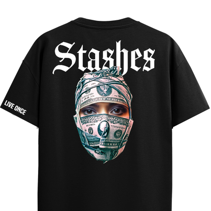 STASHES BLACK REGULAR FIT T-SHIRT